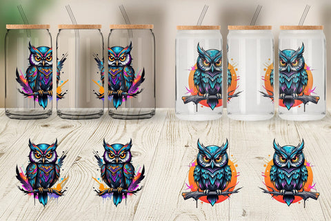 Glass Can Wrap Gothic Owl Sticker Sublimation artnoy 