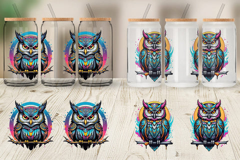 Glass Can Wrap Gothic Owl Sticker Sublimation artnoy 