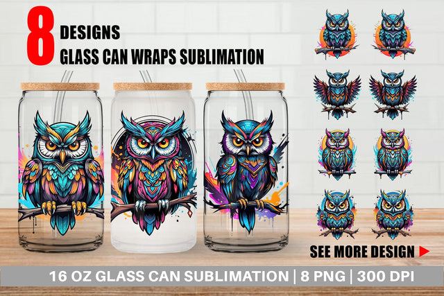 Glass Can Wrap Gothic Owl Sticker Sublimation artnoy 