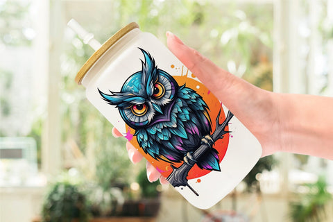 Glass Can Wrap Gothic Owl Sticker Sublimation artnoy 