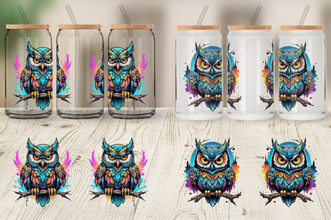 Glass Can Wrap Gothic Owl Sticker Sublimation artnoy 