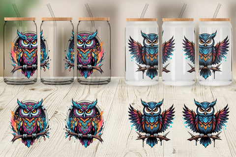 Glass Can Wrap Gothic Owl Sticker Sublimation artnoy 