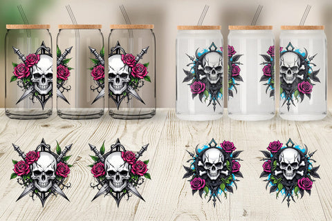 Glass Can Wrap Gothic Skull Sticker Sublimation artnoy 