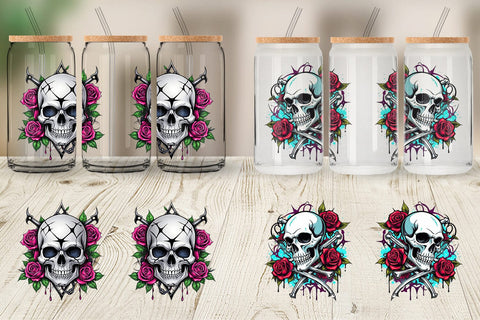 Glass Can Wrap Gothic Skull Sticker Sublimation artnoy 