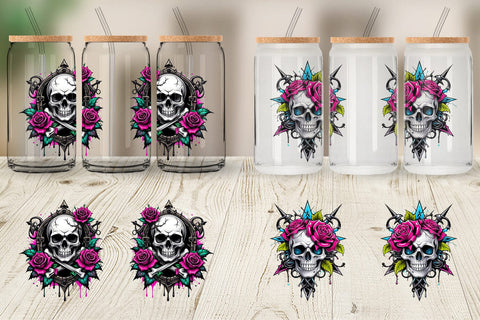 Glass Can Wrap Gothic Skull Sticker Sublimation artnoy 