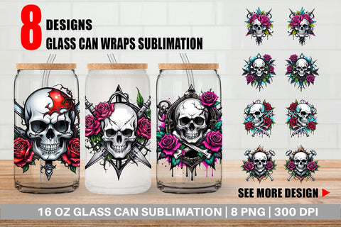 Glass Can Wrap Gothic Skull Sticker Sublimation artnoy 