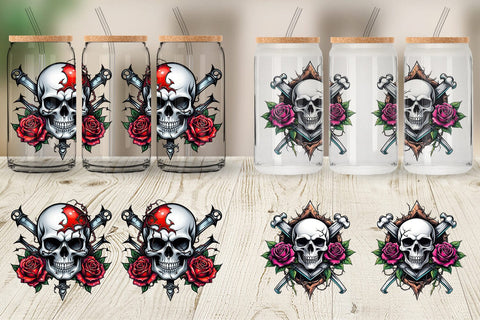 Glass Can Wrap Gothic Skull Sticker Sublimation artnoy 