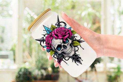 Glass Can Wrap Gothic Skull Sticker Sublimation artnoy 