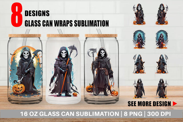 Glass Can Wrap Halloween Grim Reaper Sublimation artnoy 