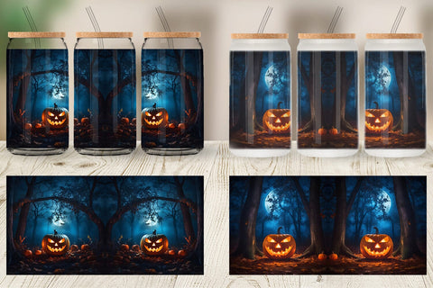 Glass Can Wrap Halloween Jack-O-Lantern Sublimation artnoy 