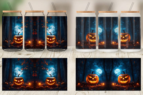 Glass Can Wrap Halloween Jack-O-Lantern Sublimation artnoy 