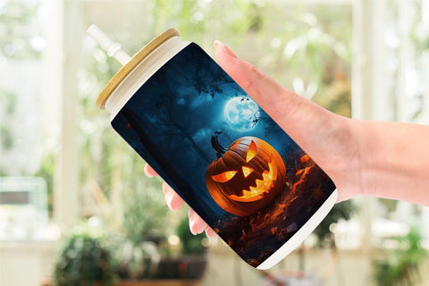Glass Can Wrap Halloween Jack-O-Lantern Sublimation artnoy 