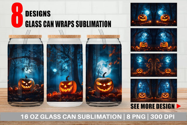 Glass Can Wrap Halloween Jack-O-Lantern Sublimation artnoy 
