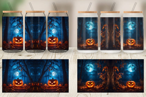Glass Can Wrap Halloween Jack-O-Lantern Sublimation artnoy 