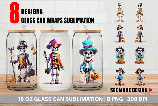 Glass Can Wrap Halloween Skeleton Sublimation artnoy 
