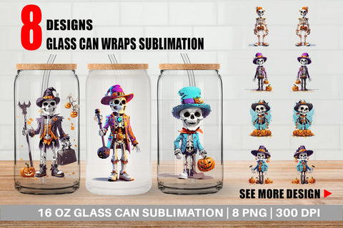 Glass Can Wrap Halloween Skeleton Sublimation artnoy 