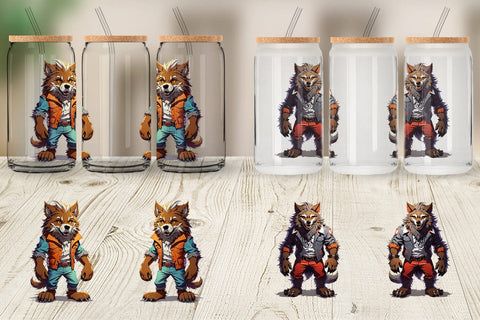 Glass Can Wrap Halloween Werewolf Sublimation artnoy 