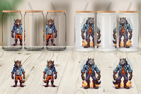 Glass Can Wrap Halloween Werewolf Sublimation artnoy 