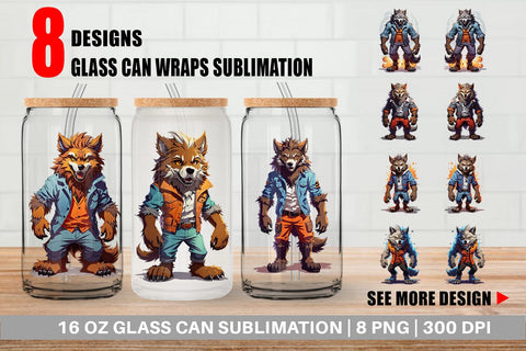Glass Can Wrap Halloween Werewolf Sublimation artnoy 