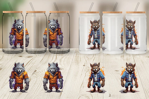 Glass Can Wrap Halloween Werewolf Sublimation artnoy 
