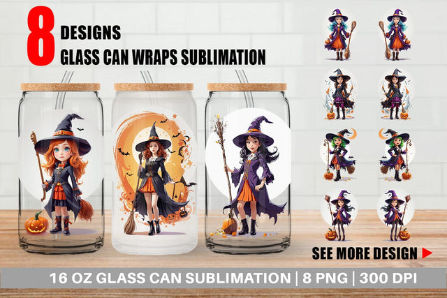 Glass Can Wrap Halloween Witch Sublimation artnoy 