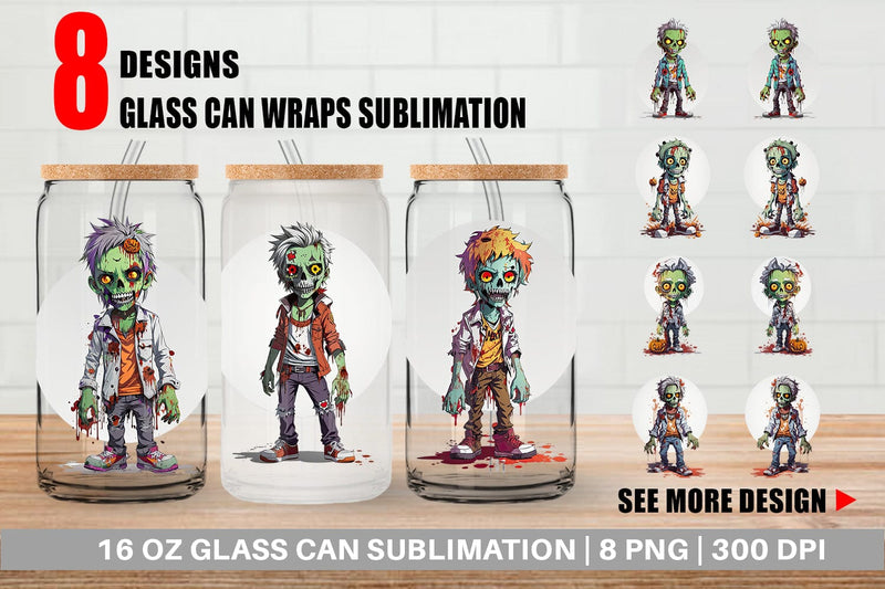 Glass Can Wrap Halloween Zombie Sublimation artnoy 