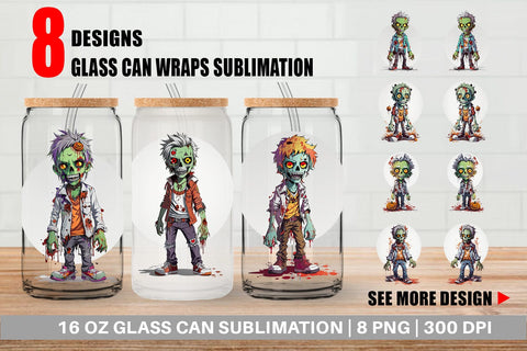 Glass Can Wrap Halloween Zombie Sublimation artnoy 