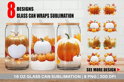 Glass Can Wrap Harvest Pumpkin Sublimation artnoy 