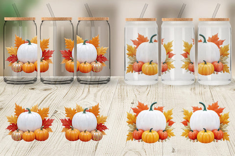 Glass Can Wrap Harvest Pumpkin Sublimation artnoy 