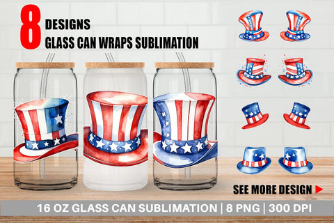 Glass Can Wrap Hat 4th of July Sublimation artnoy 