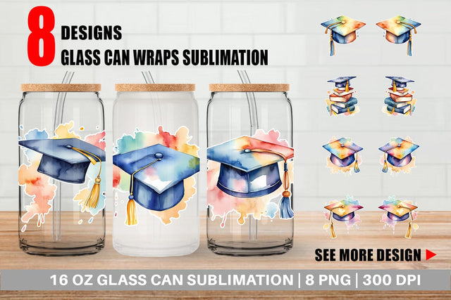Glass Can Wrap Hat Graduation Sublimation artnoy 
