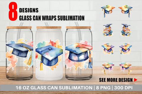 Glass Can Wrap Hat Graduation Sublimation artnoy 