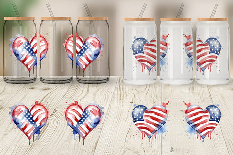 Glass Can Wrap Heart 4th of July Sublimation artnoy 
