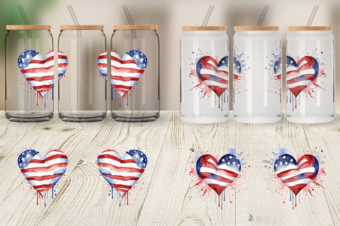 Glass Can Wrap Heart 4th of July Sublimation artnoy 