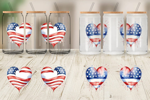 Glass Can Wrap Heart 4th of July Sublimation artnoy 