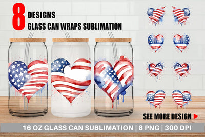 Glass Can Wrap Heart 4th of July Sublimation artnoy 