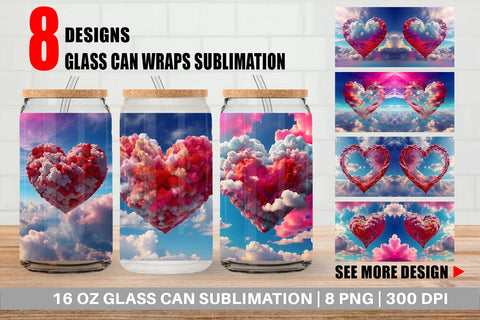Glass Can Wrap Heart Clouds Sublimation artnoy 