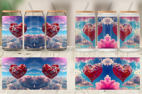 Glass Can Wrap Heart Clouds Sublimation artnoy 