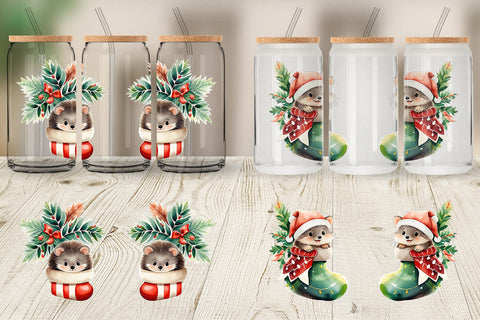 Glass Can Wrap Hedgehog in Stocking Sublimation artnoy 