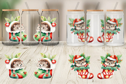 Glass Can Wrap Hedgehog in Stocking Sublimation artnoy 