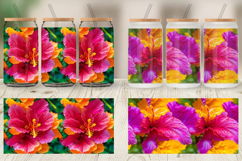 Glass Can Wrap Hibiscus Flower Pattern Sublimation artnoy 