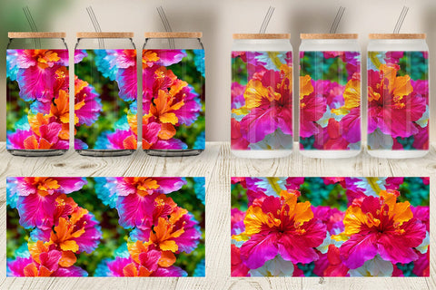 Glass Can Wrap Hibiscus Flower Pattern Sublimation artnoy 