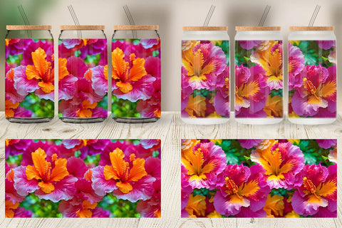 Glass Can Wrap Hibiscus Flower Pattern Sublimation artnoy 