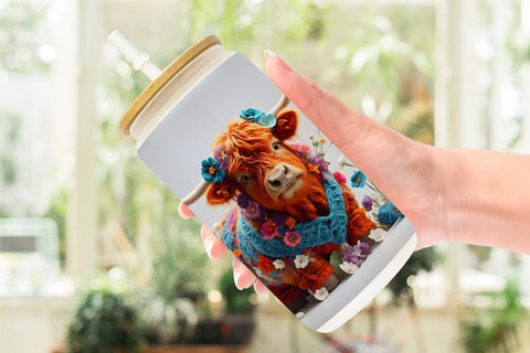 Glass Can Wrap Higland Cow Easter Sublimation artnoy 
