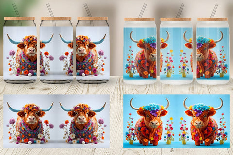 Glass Can Wrap Higland Cow Easter Sublimation artnoy 