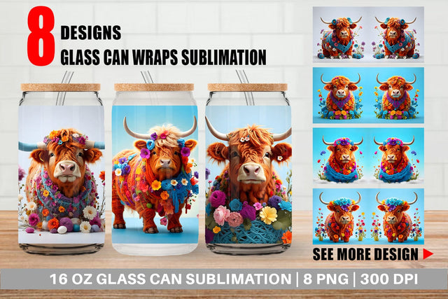 Glass Can Wrap Higland Cow Easter Sublimation artnoy 