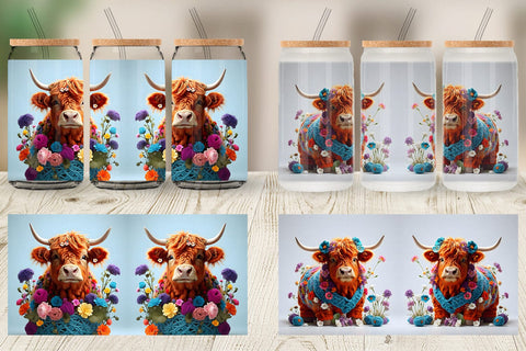 Glass Can Wrap Higland Cow Easter Sublimation artnoy 