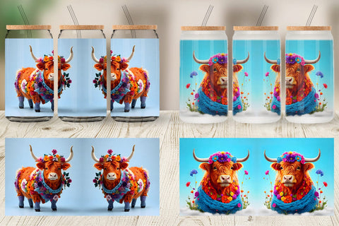 Glass Can Wrap Higland Cow Easter Sublimation artnoy 