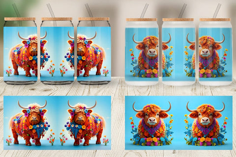 Glass Can Wrap Higland Cow Easter Sublimation artnoy 