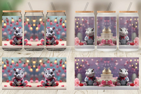 Glass Can Wrap Hippopotamus Valentine Sublimation artnoy 
